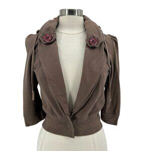 Mike & Chris Fitted Cropped Brown Hoodie Sweater Jacket Womens Medium